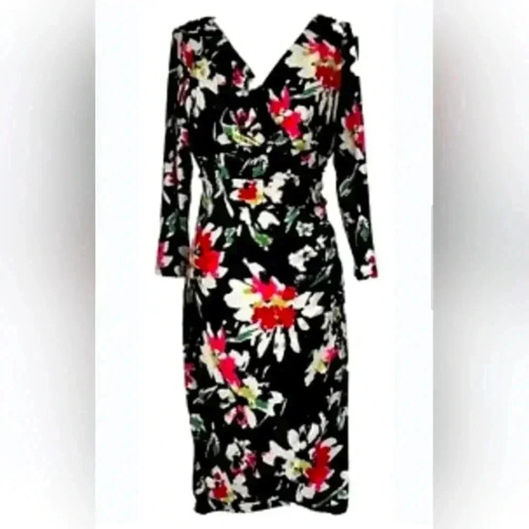 Lauren Ralph Lauren black wrap style with flowers - Picture 1 of 9